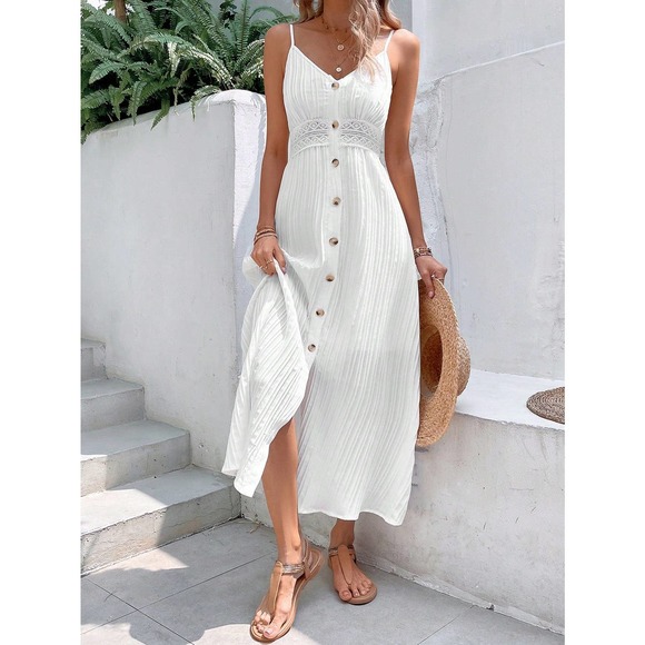 WILA Dresses & Skirts - boho cottagecore Button down Cami midi Dress white